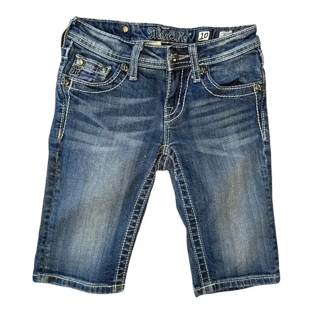 Miss Me Indigo Washed Denim Girls' Knee-Length Shorts